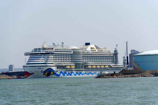Aida Perla cruise ship moored at port du Havre at French city of Le Havre on a sunny summer day. Photo taken July 14th, 2026, Le Havre, Normandie, France.