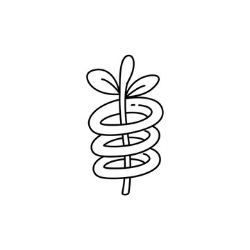 Minimalist plant growing through a metal spring vector