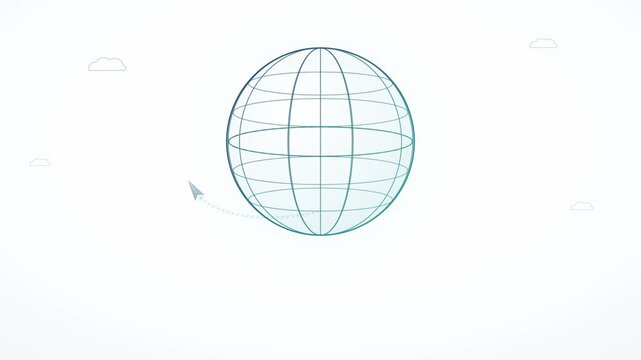 Digital wireframe globe animation with a mouse cursor on a clean minimalist light background representing global network and connectivity