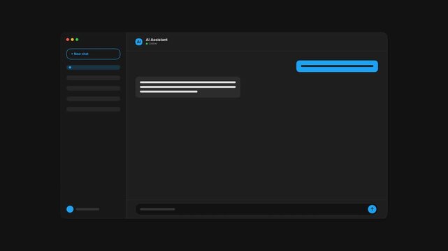 Digital chat interface mockup with blue message bubbles on dark background