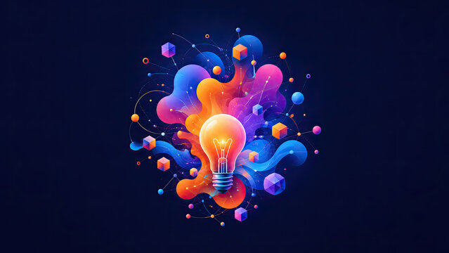 Light bulb surrounded by colorful featuring controlled color subtle surface detail and generous copy space