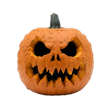 A spooky jack o lantern pumpkin for halloween decoration featuring a carved pumpkin orange pumpkin isolated on transparent background