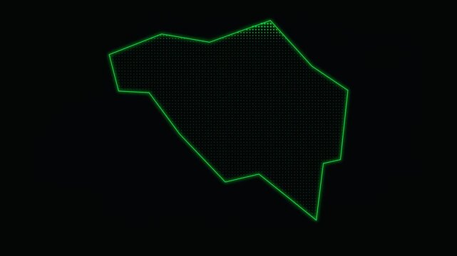 Retro green radar map outline, glowing digital vector border on black background, vintage computer interface graphic for sci-fi HUD