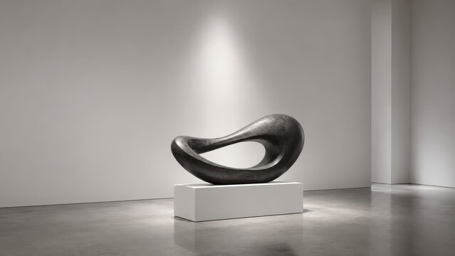Practical sculpture in gallery shown with recognizable form balanced studio lighting and practical context