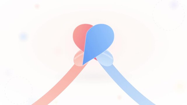 Abstract vector illustration featuring intertwined red and blue shapes forming a heart symbol against a soft white background, representing connection and love
