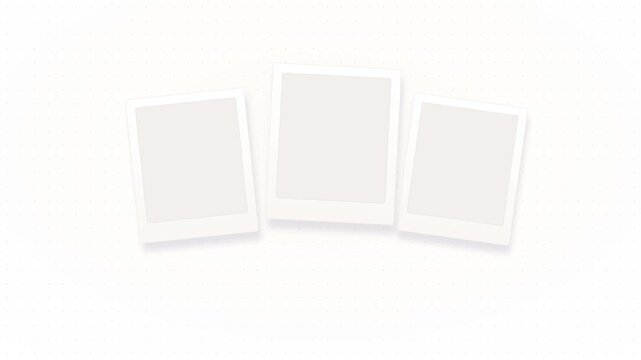 Three blank instant photo frames isolated on white background with soft shadow effect