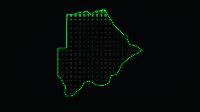 Botswana map outline with green neon glow. Digital glowing border of Botswana country. Futuristic tech radar style map on black background.
