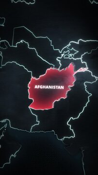Afghanistan, Central Asia map animation with a red glowing alert highlight, formatted as a vertical presentation-style graphic for mobile promos.
