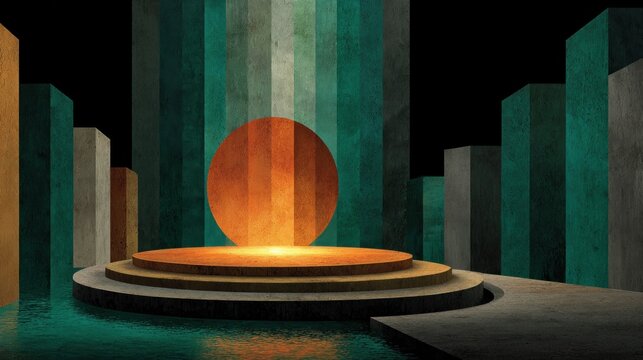 Large round light that is on a pedestal copy space