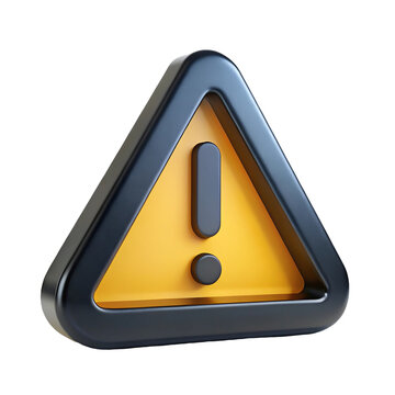 3d rendered warning sign with exclamation point isolated on transparent background