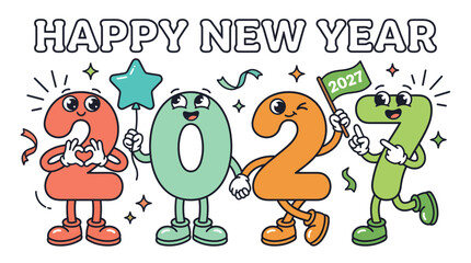 Fototapeta premium Cute Cartoon Numbers Characters Celebrating Happy New Year 2027 8.