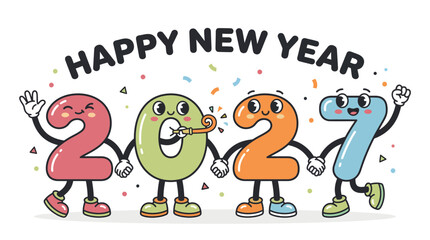 Fototapeta premium Happy New Year 2027 Cartoon Character Numbers 1.