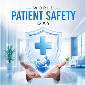 Hands holding patient safety shield for world patient safety day