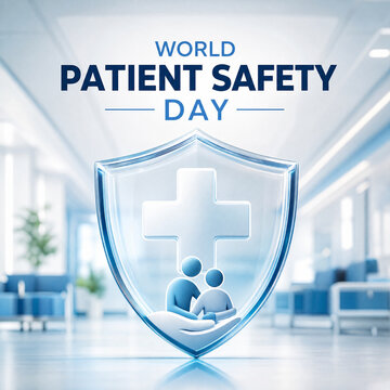 World patient safety day shield with medical icons