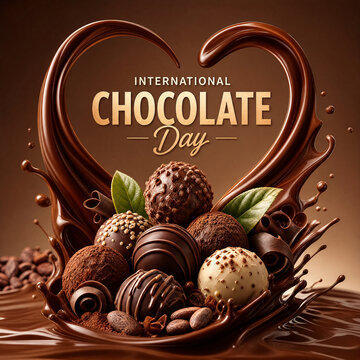Chocolate assortment with heart for international chocolate day