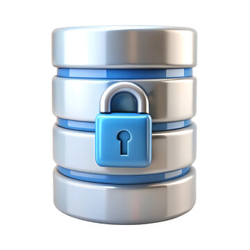 Secure database icon with padlock illustration isolated on transparent background