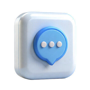 3d rendered chat bubble icon on a square rounded button isolated on transparent background