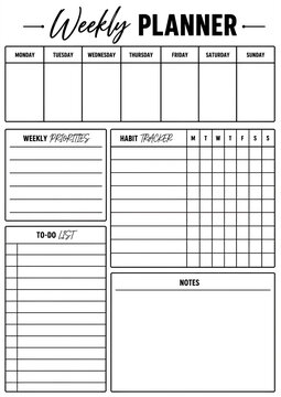 Minimalist Weekly Planner Template with Schedule, Priorities, To Do List and Notes