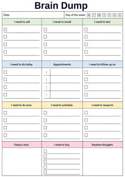 Brain Dump Planner Template for Organizing Daily Tasks, Ideas and Priorities