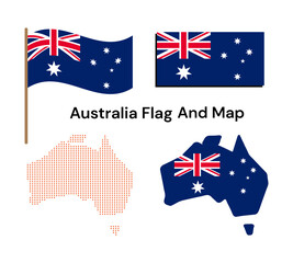 Australian flag and national map set of symbols with australia, national © Moshiur
