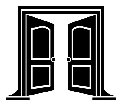 Classic open double doors icon vector graphic for entrance or exit with entrance
