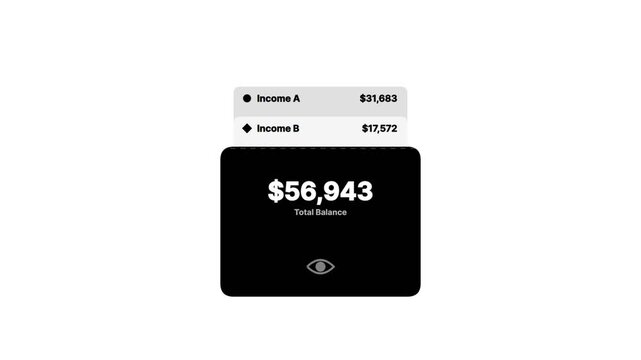 Financial dashboard interface showing total balance and income sources UI