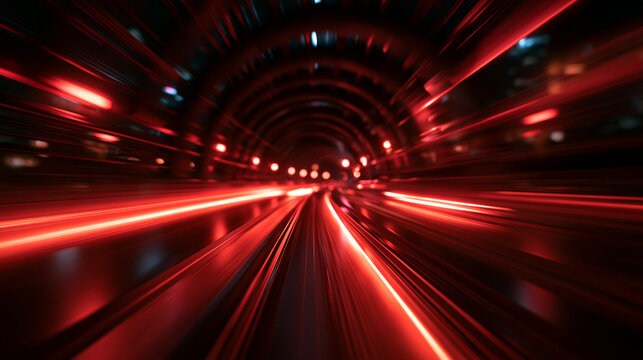 Abstract High Speed Red Light Trails in Futuristic Tunnel