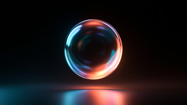 Glowing Glass Sphere Floating Over Reflective Dark Surface