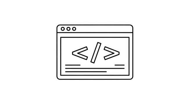Web Development Code Icon: Browser Window Displaying Code Symbols