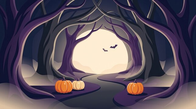 A spooky forest scene featuring glowing pumpkins and a full moon as a festive halloween background image