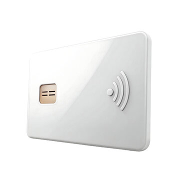 Blank white smart card with contactless payment chip isolated on transparent background