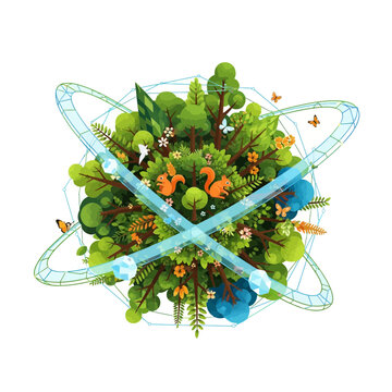 Planet Earth Ecosystem Concept: Nature, Wildlife, and Atom