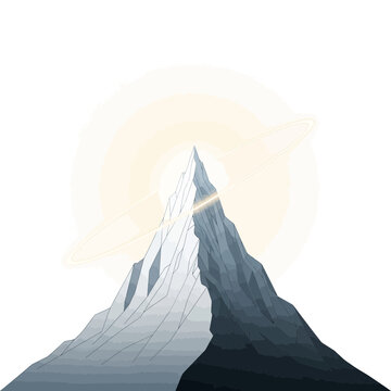 Stylized Mountain Peak with Ringed Halo, Abstract Landscape Illustration