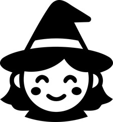 Happy cartoon witch face with pointed hat during autumn festival isolated on transparent background