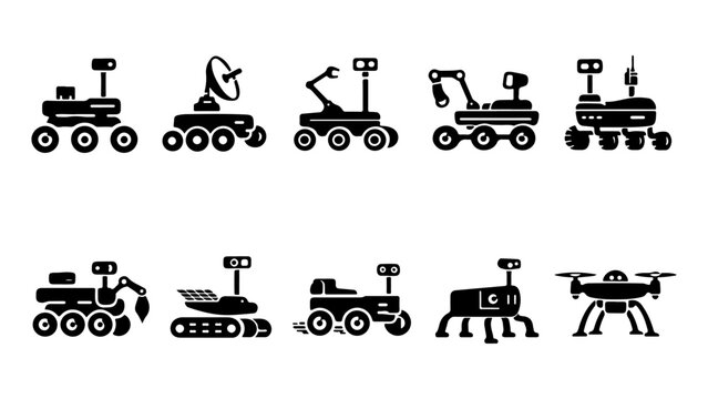 Black and white mars rovers collection for space exploration designs.