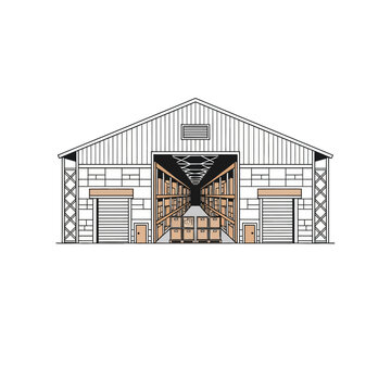 Warehouse Interior with Shelving and Boxes, Industrial Storage Building