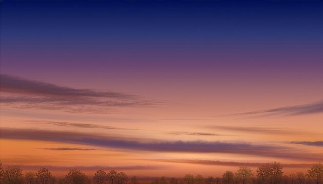 Landscape with a Beautiful Gradient Sky and Silhouettes of Trees at Dusk