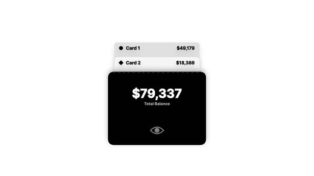 Digital wallet interface showing total balance and multiple credit card accounts
