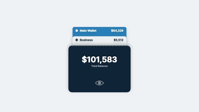 Digital finance wallet interface showing total balance and account transactions