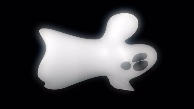 Glowing cartoon ghost floating in dark space with spooky expression. Perfect for Halloween, horror, fantasy, and mystery themed projects. Alpha channel.