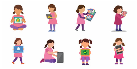 Fototapeta premium Child and Technology Concept Illustration Set: Internet Safety, Screen Time, and Digital Literacy for Kids