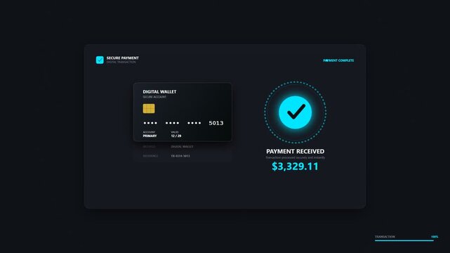 Digital payment processing interface showing a successful transaction status