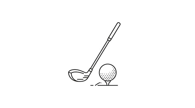Golf club and ball on tee line art illustration with equipment recreation activity minimalist illustration professional competition