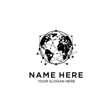 Global Network Connection Globe Logo Icon Isolated Transparent Background