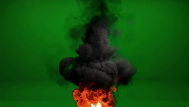 Dramatic Explosion with Thick Smoke Billowing Skyward