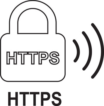 HTTPS Lock Icon Secure Website Connection, SSL TLS Encryption, Web Protection, Internet Security Symbol, Flat and Line Vector Isolated on Transparent Background