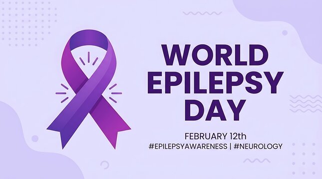 World epilepsy day awareness poster with a purple awareness ribbon on a light purple background
