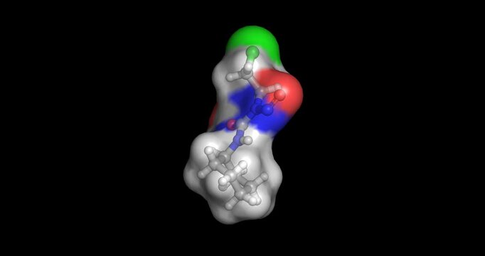 Lomustine, alkylating nitrosourea agent for brain tumors and Hodgkin lymphoma, 3D molecule spinning, 4K