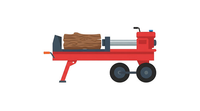 Red hydraulic log splitter machine with wood with log ready processing