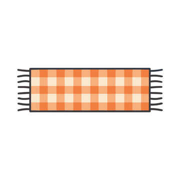 Orange and beige checkered textile with fringe